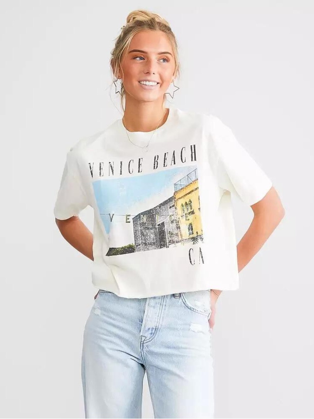 Modish Rebel Graphic Tee Cropped Venice Beach Size Large